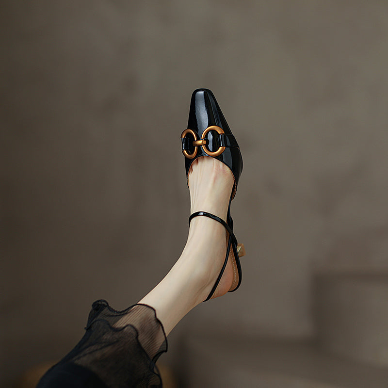 Fiona Black Kitten Heels with Gold Chain Newgew