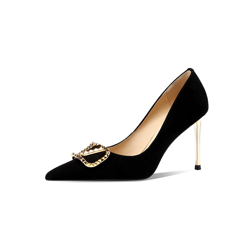 Margot Suede Black and Gold Heels newgew