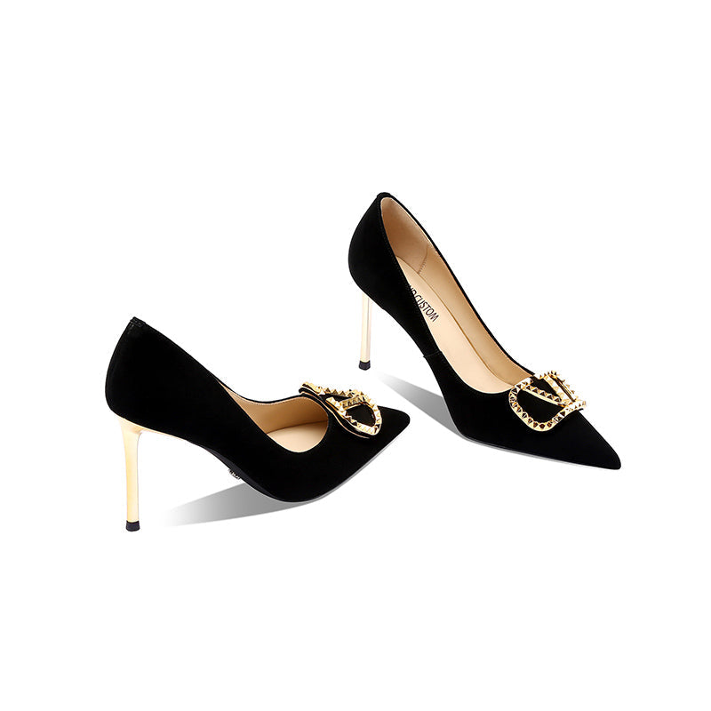 Margot Suede Black and Gold Heels newgew