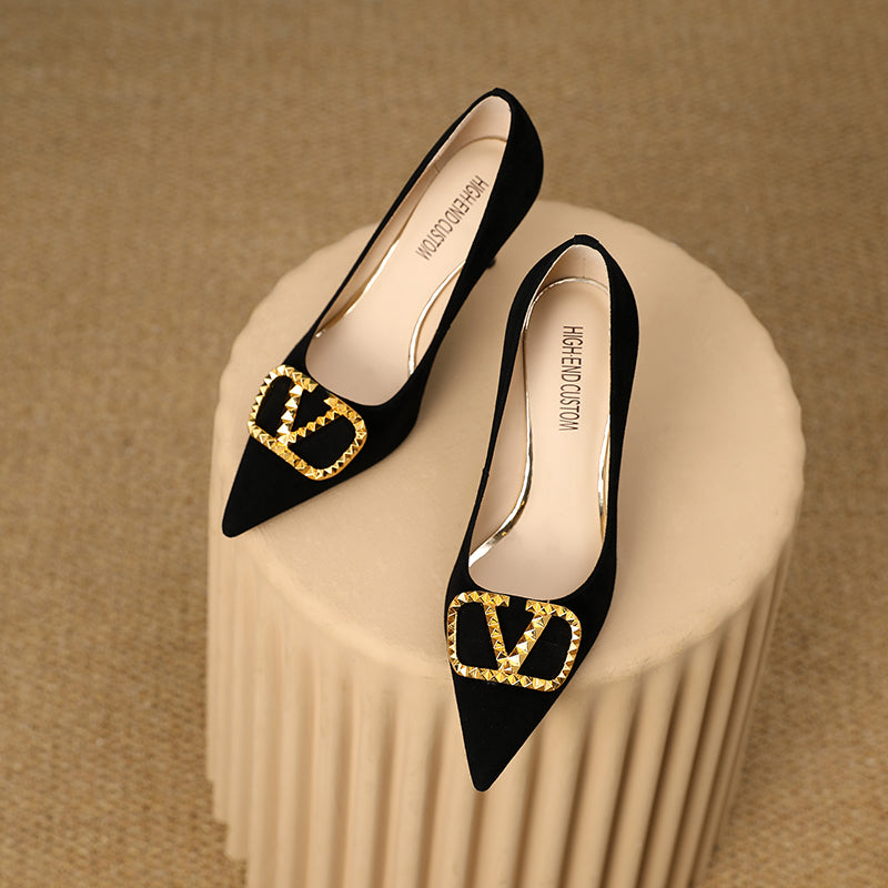 Margot Suede Black and Gold Heels newgew