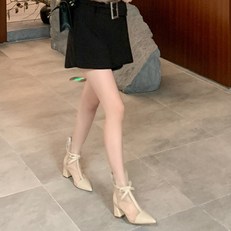 Dianna Chunky Heel Mesh Ankle Boots with Bow NEW GEW