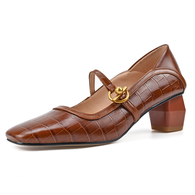 Hazley Print Genuine Leather Novelty Heel handmade MaryJanes Newgew