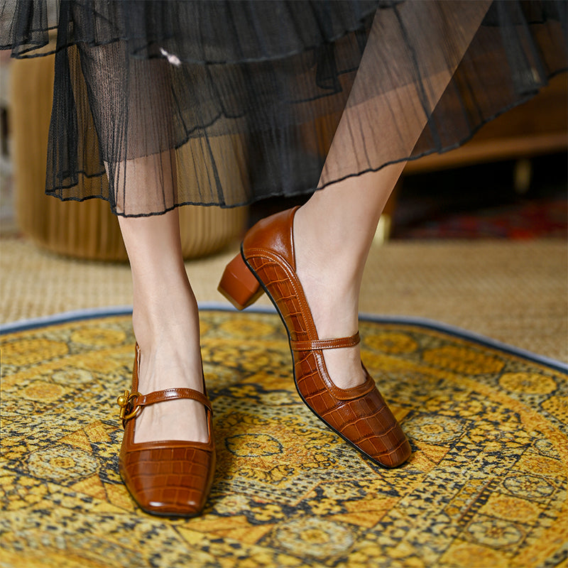 Hazley Print Genuine Leather Novelty Heel handmade MaryJanes Newgew