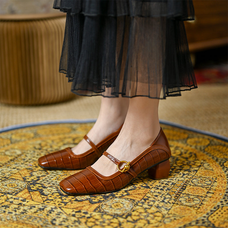 Hazley Print Genuine Leather Novelty Heel handmade MaryJanes Newgew