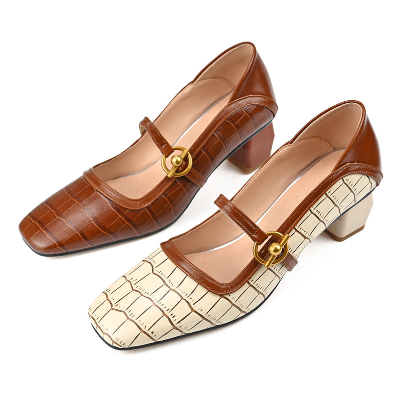 Hazley Print Genuine Leather Novelty Heel handmade MaryJanes Newgew