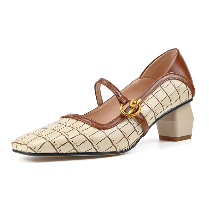 Hazley Print Genuine Leather Novelty Heel handmade MaryJanes Newgew