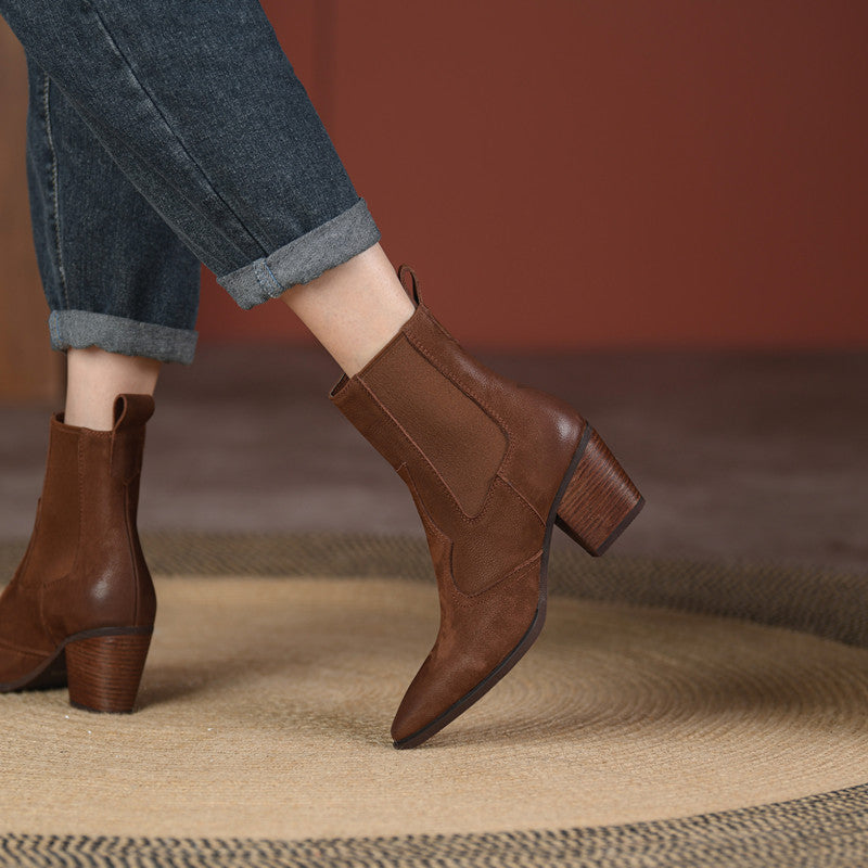 Carly Handmade Pointy Toe Heeled Ankle Boots Newgew