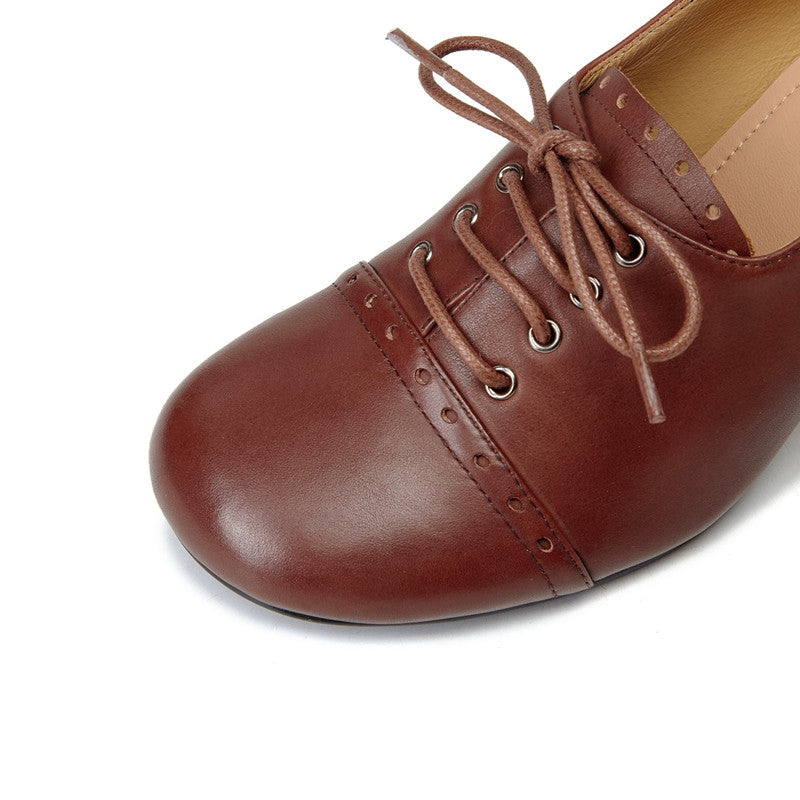 Harlowe Retro Genuine Leather Handmade Round Toe Lace up Kitten Heels Newgew