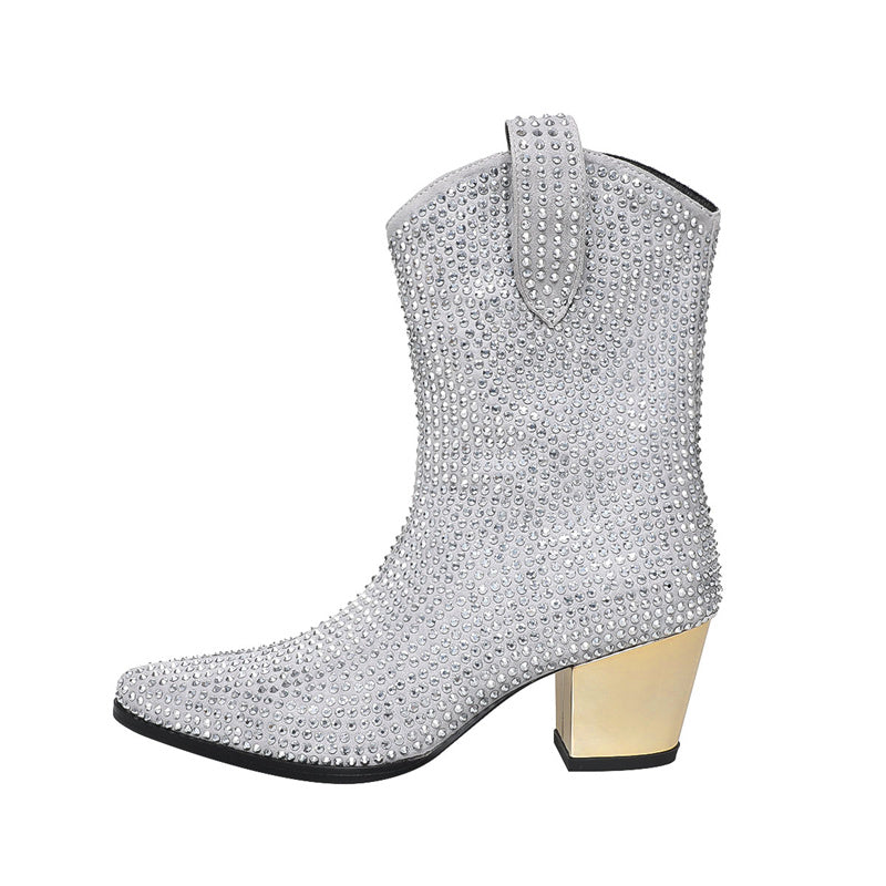 Haya Cowboy Silver Rhinestone Boots Newgew