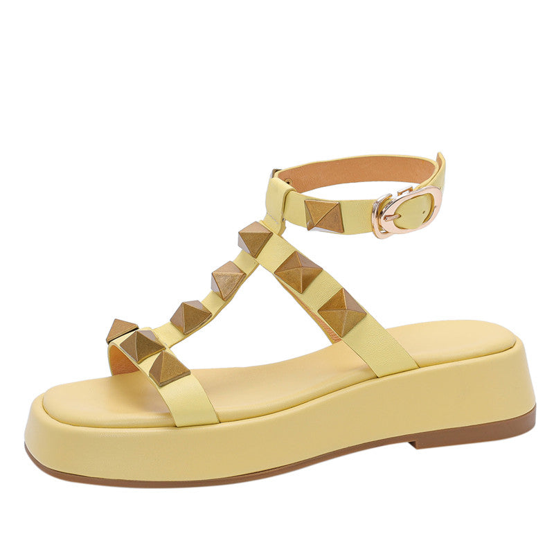 Evelyn Rivet Studded Ankle Strap Platform Sandals NEW GEW