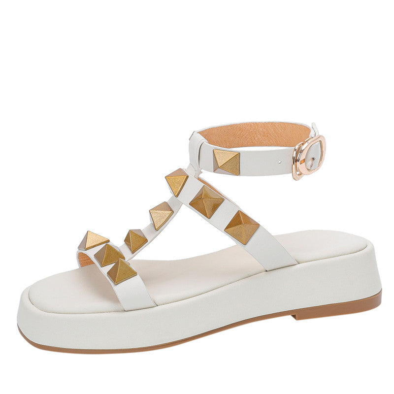 Evelyn Rivet Studded Ankle Strap Platform Sandals NEW GEW