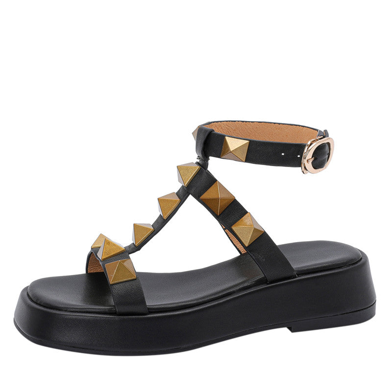 Evelyn Rivet Studded Ankle Strap Platform Sandals NEW GEW