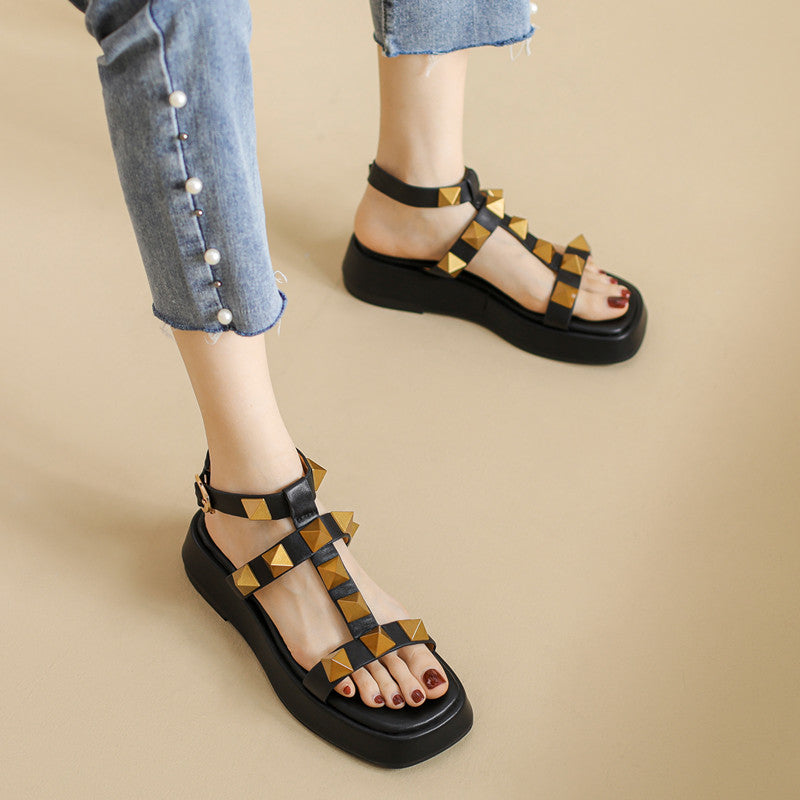 Evelyn Rivet Studded Ankle Strap Platform Sandals NEW GEW