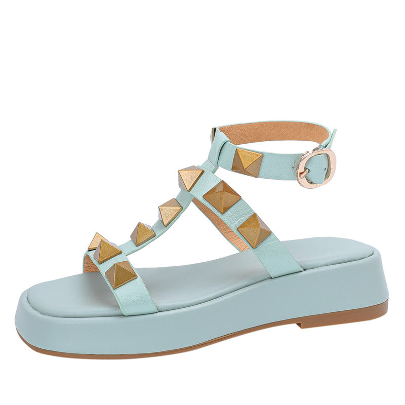 Evelyn Rivet Studded Ankle Strap Platform Sandals NEW GEW