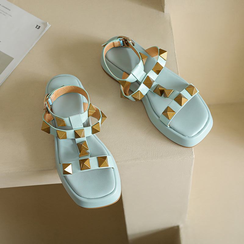 Evelyn Rivet Studded Ankle Strap Platform Sandals NEW GEW