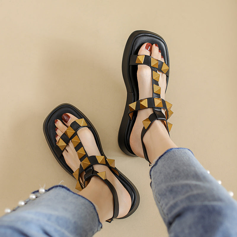 Evelyn Rivet Studded Ankle Strap Platform Sandals NEW GEW
