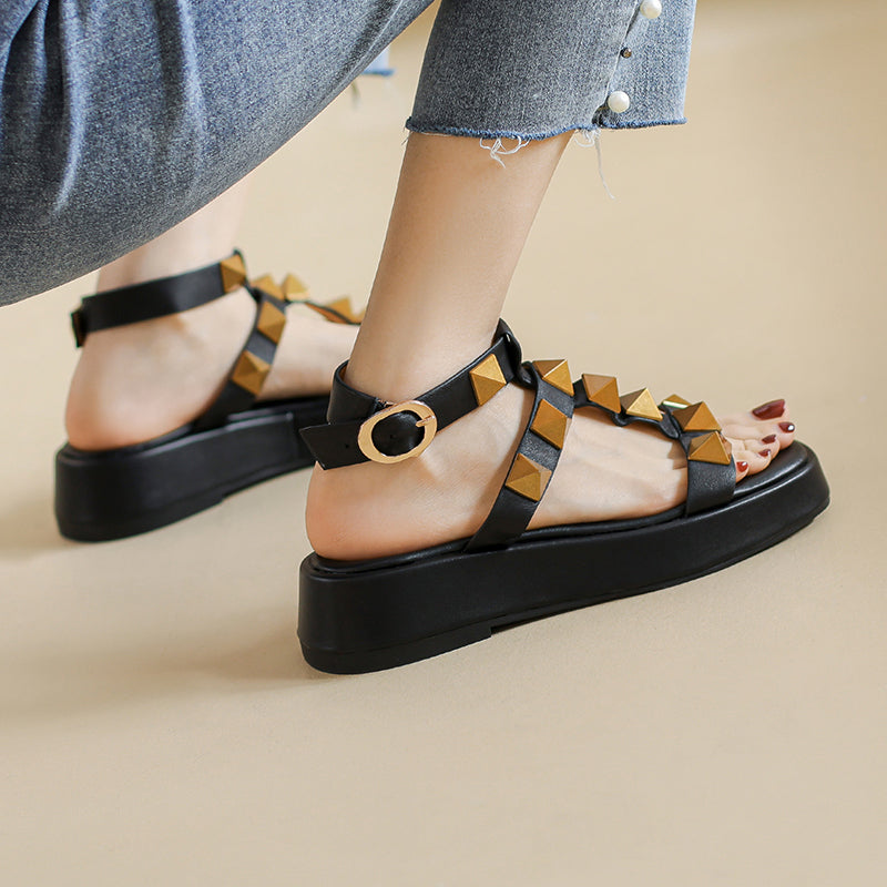 Evelyn Rivet Studded Ankle Strap Platform Sandals NEW GEW