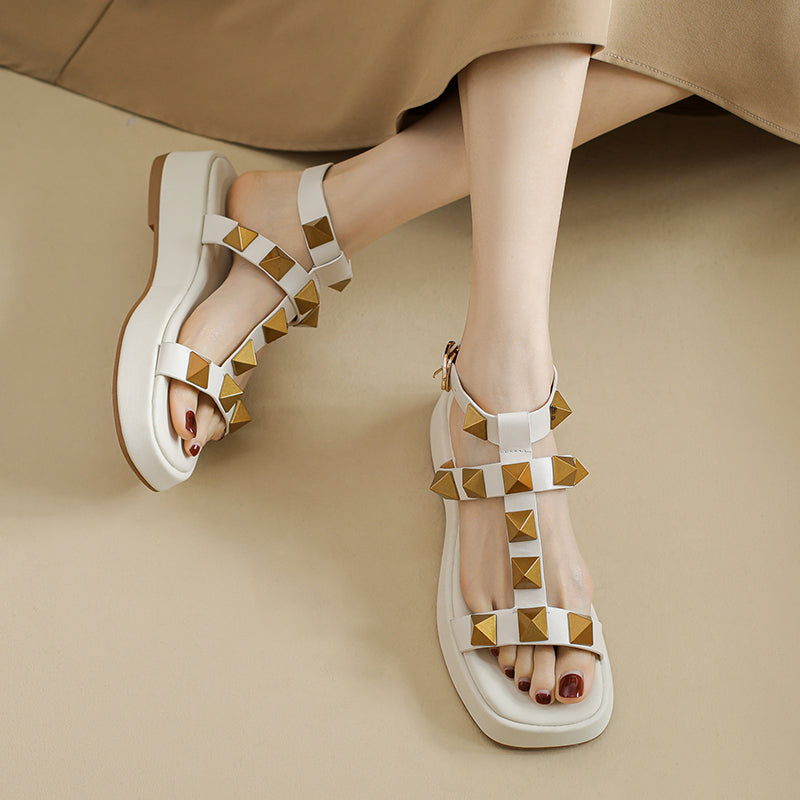 Evelyn Rivet Studded Ankle Strap Platform Sandals NEW GEW
