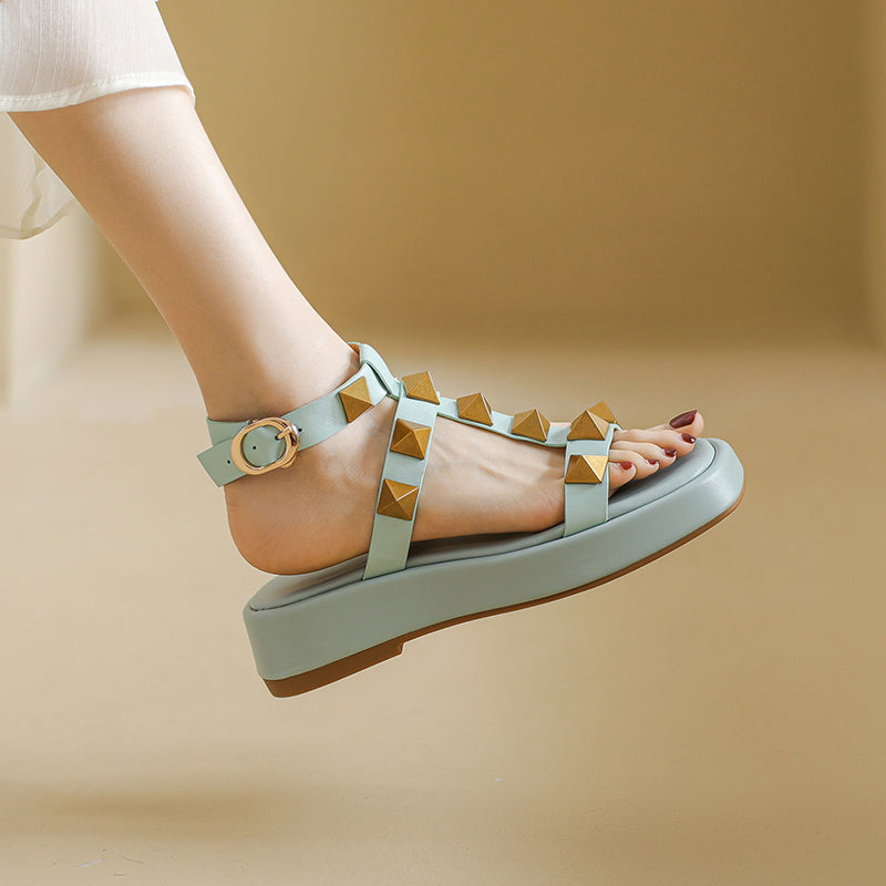 Evelyn Rivet Studded Ankle Strap Platform Sandals NEW GEW