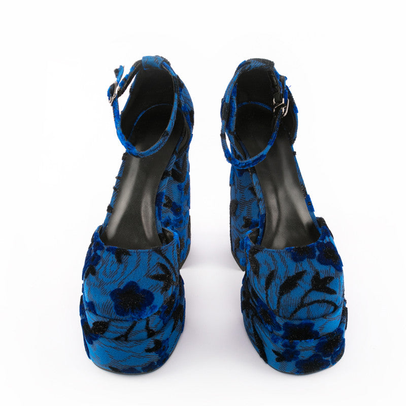 Foster Velvet Blue Platform Heels Newgew
