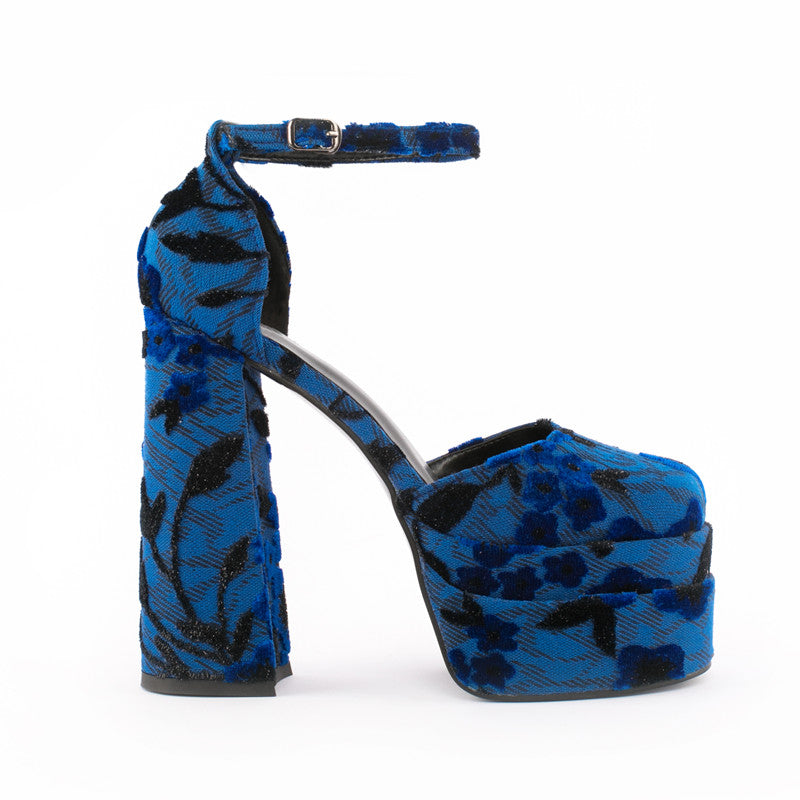 Foster Velvet Blue Platform Heels Newgew