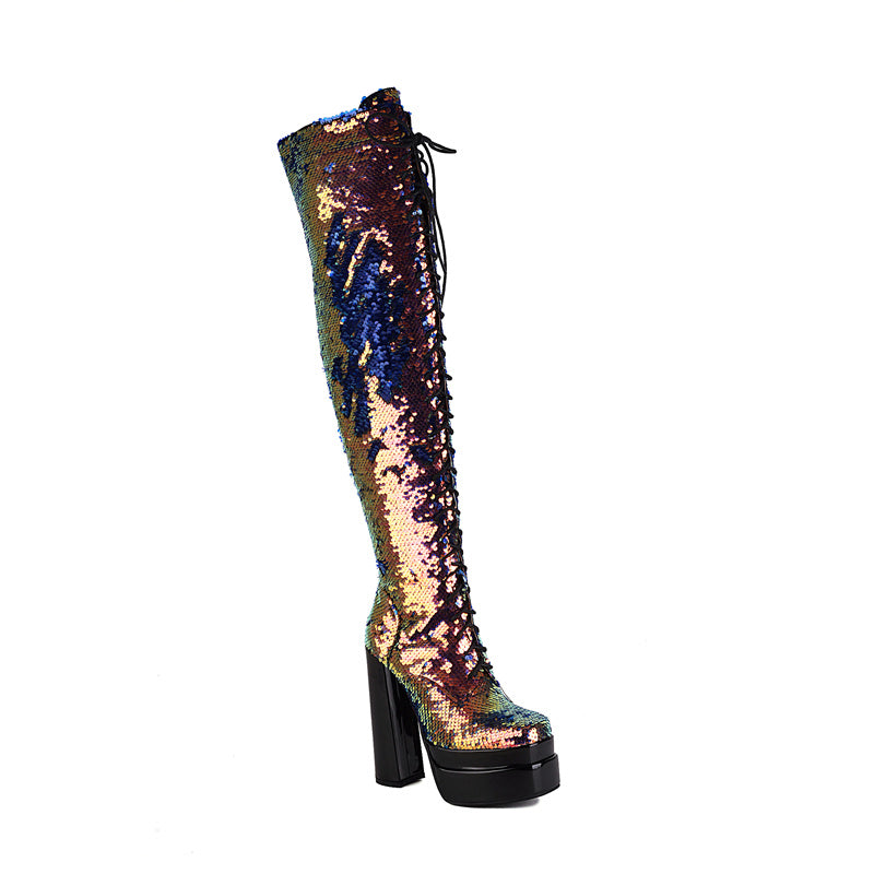 Hazel Gold Sequin Thigh High Boots Newgew
