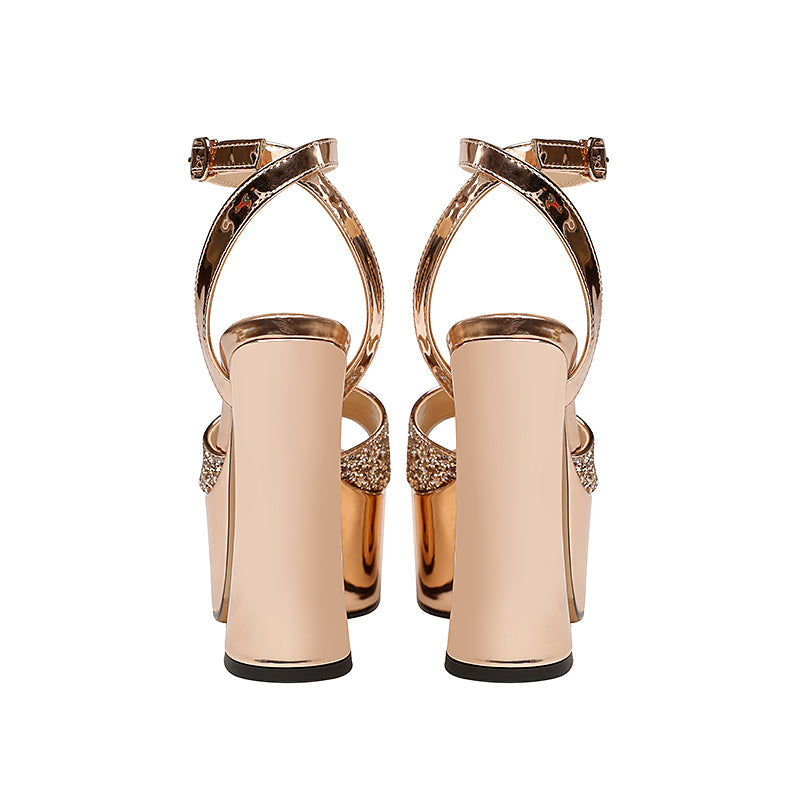 Hanan Sparkly Gold Block Heels Newgew
