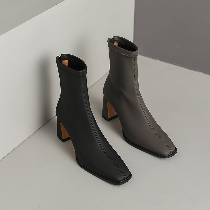 Milan Block Heel Square Toe Ankle Boots newgew