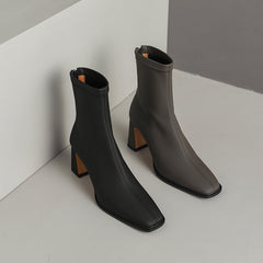 Milan Block Heel Square Toe Ankle Boots newgew