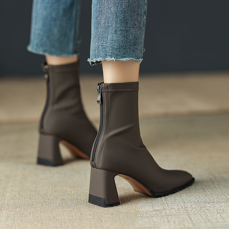 Milan Block Heel Square Toe Ankle Boots newgew