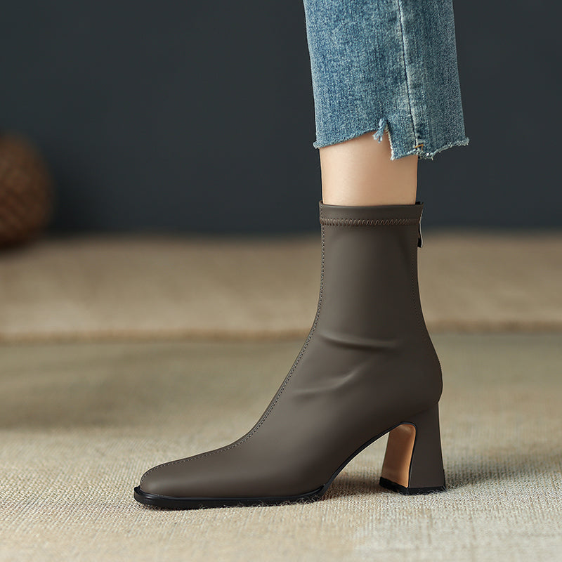 Milan Block Heel Square Toe Ankle Boots newgew