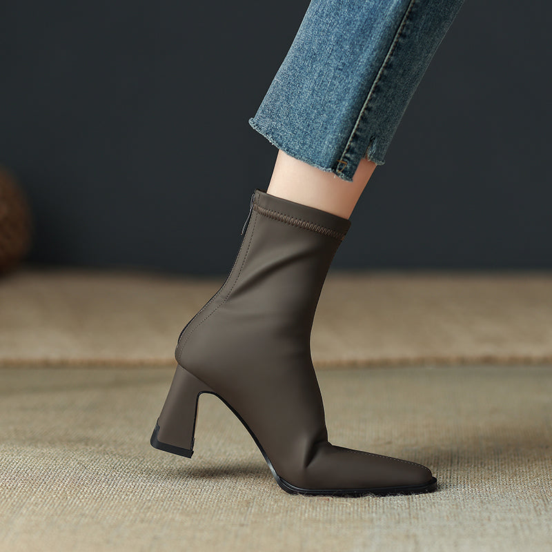 Milan Block Heel Square Toe Ankle Boots newgew