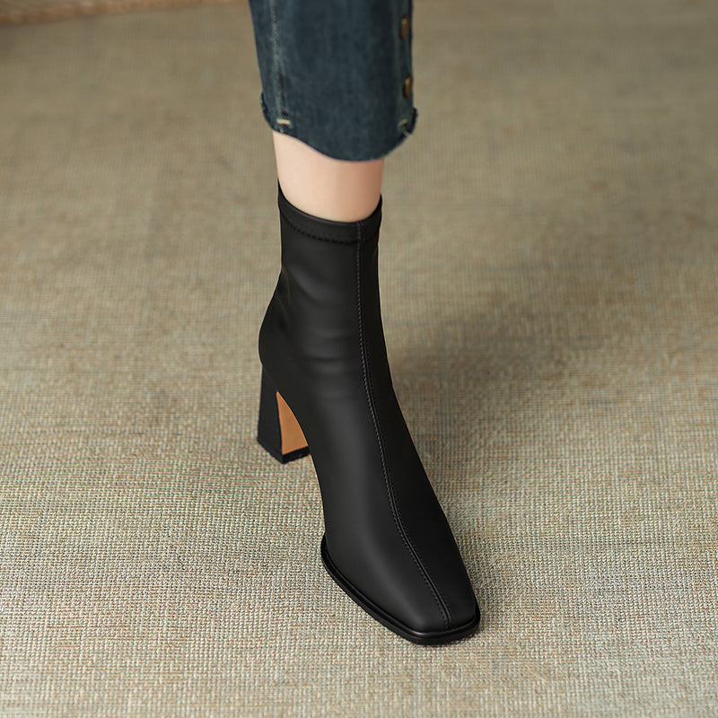 Milan Block Heel Square Toe Ankle Boots newgew