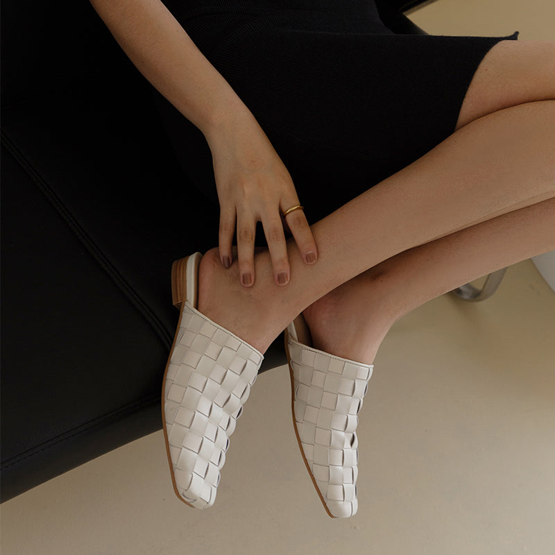 Eve Woven Leather Mules in White NEW GEW
