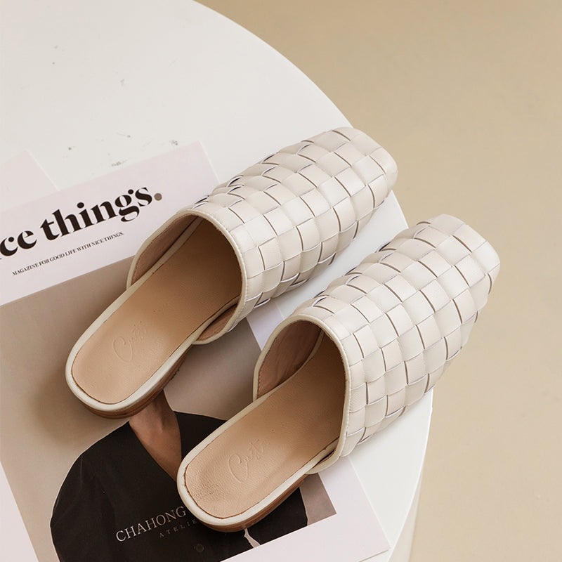 Eve Woven Leather Mules in White NEW GEW