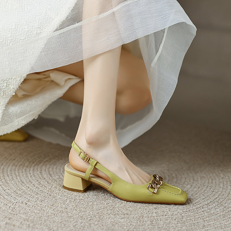 Iyana Yellow Square Toe Slingback Heels with Gold Chain newgew