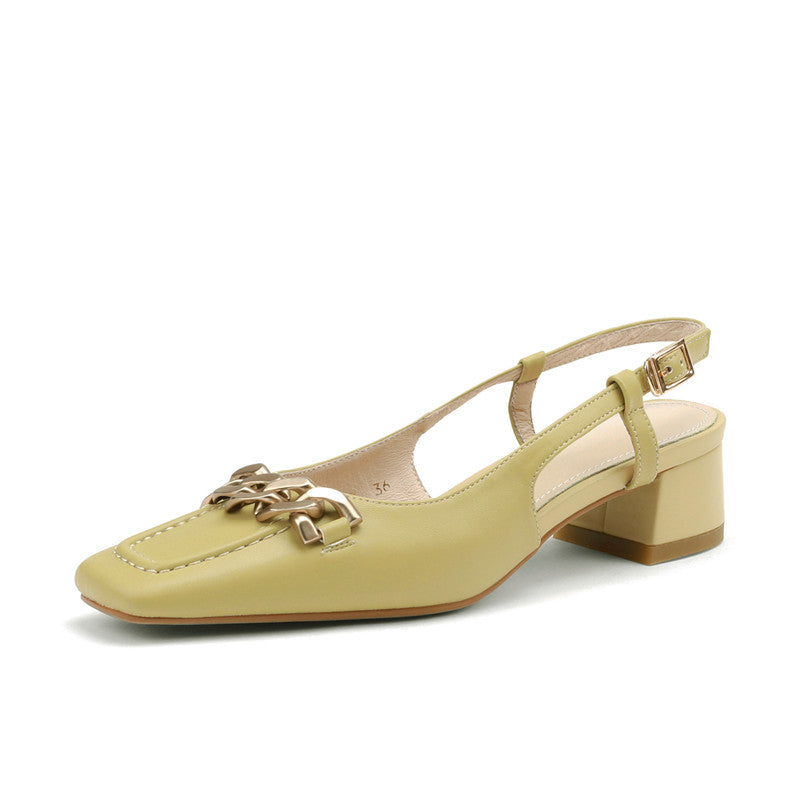 Iyana Yellow Square Toe Slingback Heels with Gold Chain newgew