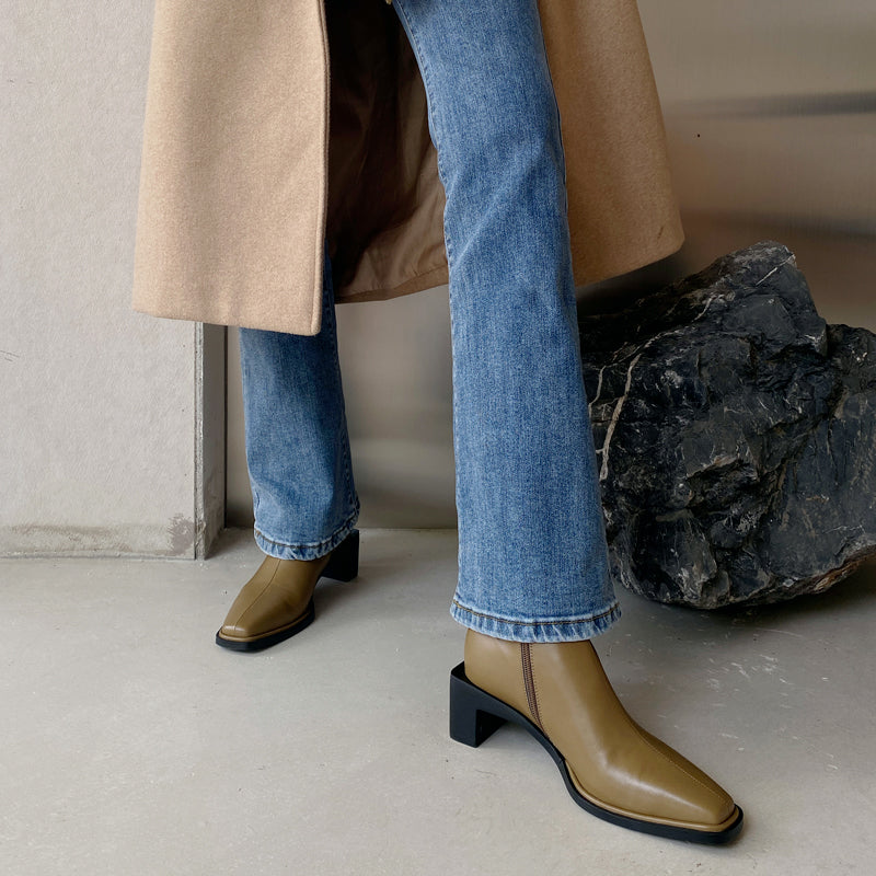 Helen Tan Square Toe Ankle Boots Newgew