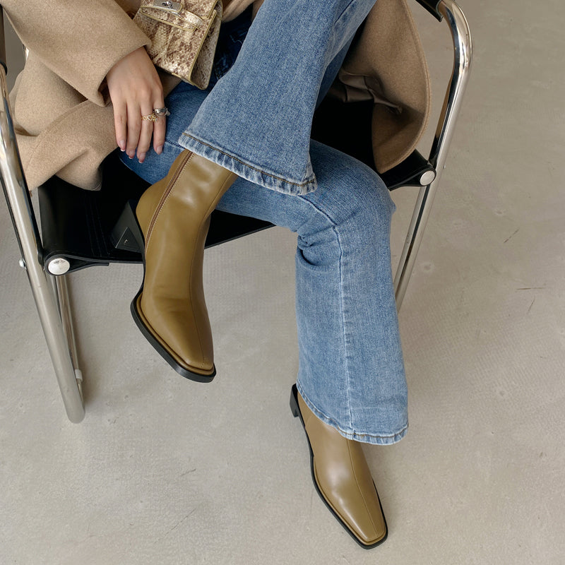 Helen Tan Square Toe Ankle Boots Newgew