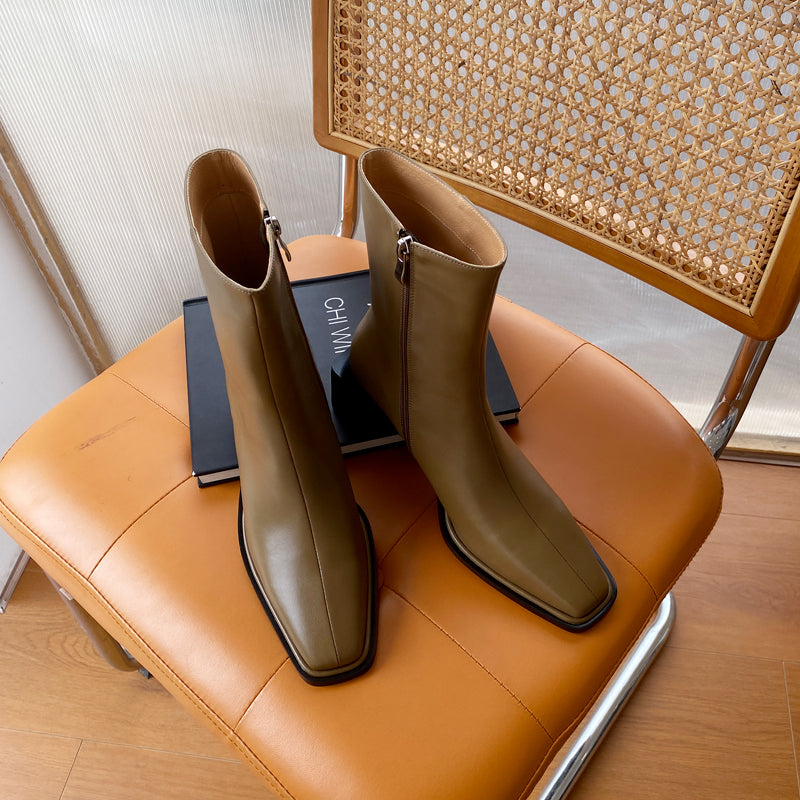Helen Tan Square Toe Ankle Boots Newgew