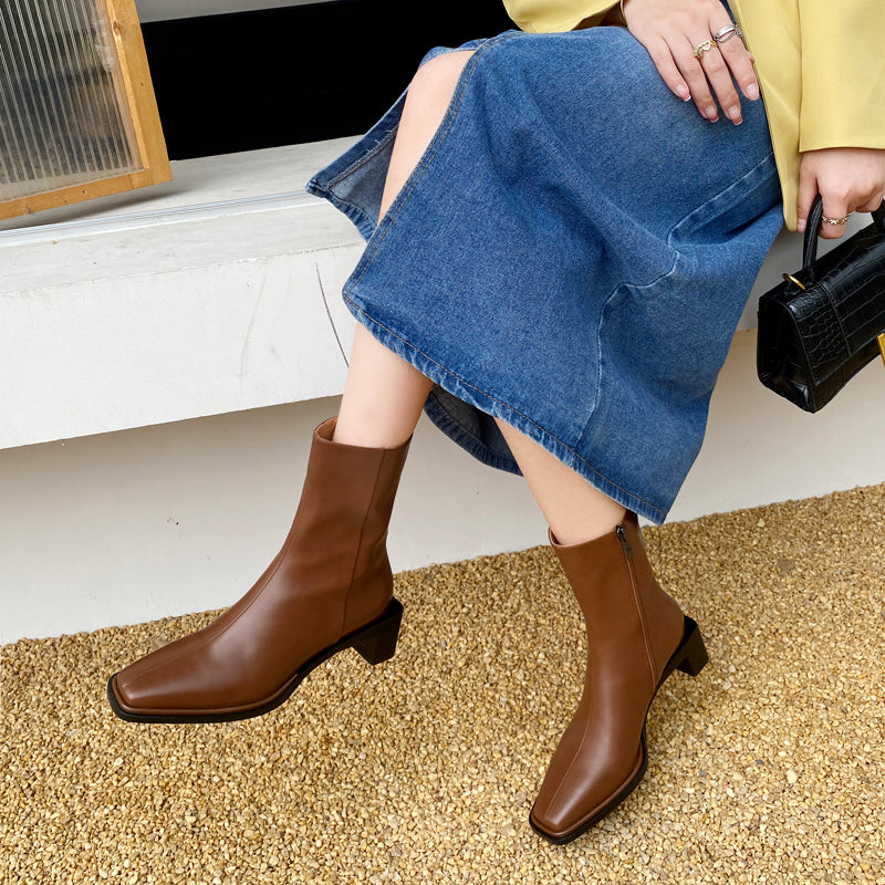 Helen Brown Square Toe Ankle Boots Newgew