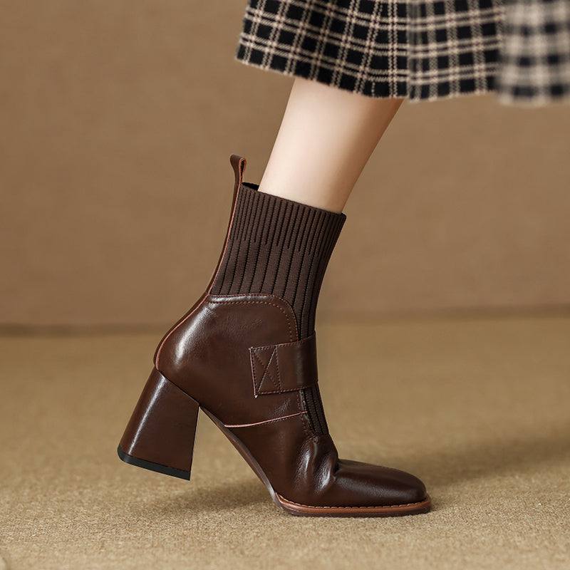 Imani Brown Square Toe Ankle Boots Womens Newgew