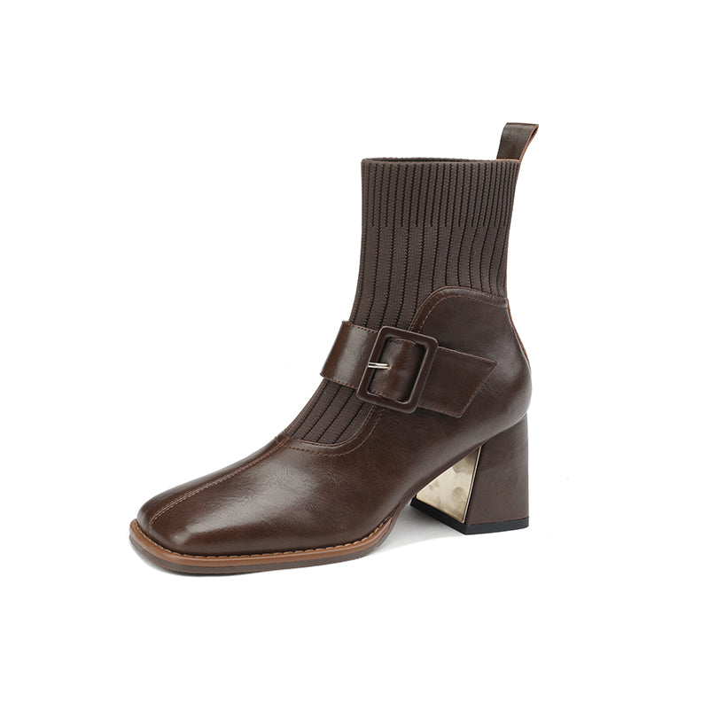 Imani Brown Square Toe Ankle Boots Womens Newgew