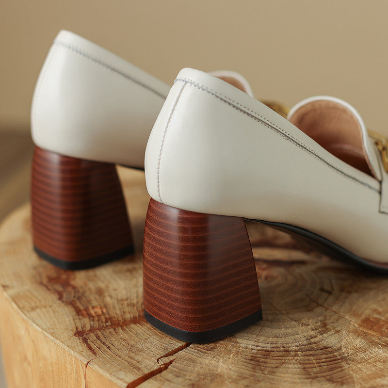 Irina Beige Womens Loafers with Heels Newgew