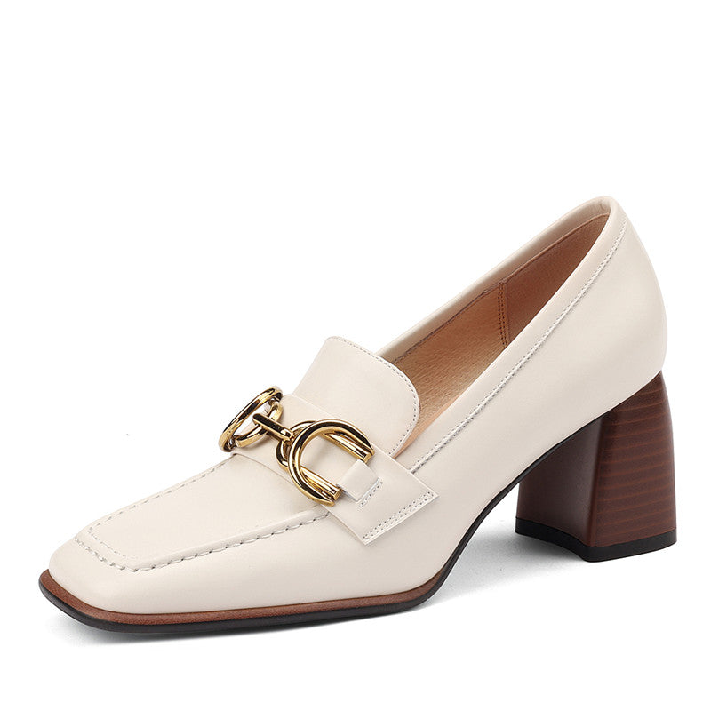 Irina Beige Womens Loafers with Heels Newgew