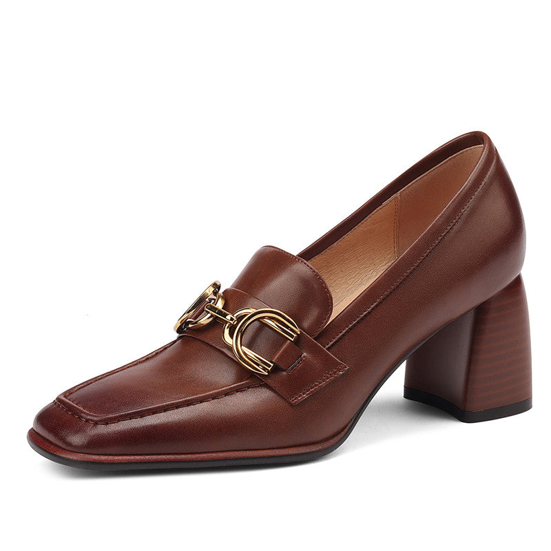 Irina Cognac Womens Loafers with Heels Newgew