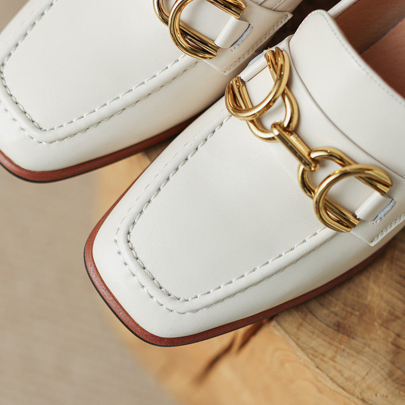 Irina Beige Womens Loafers with Heels Newgew