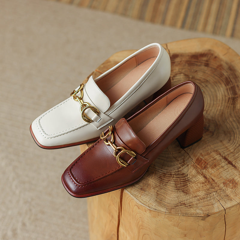 Irina Cognac Womens Loafers with Heels Newgew