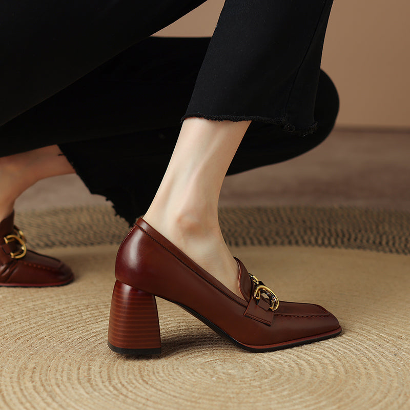 Irina Cognac Womens Loafers with Heels Newgew