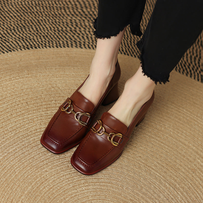 Irina Cognac Womens Loafers with Heels Newgew